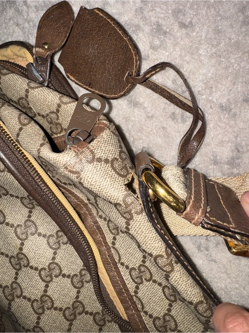 Vintage Gucci Beige Monogram Travel Bag with Brown Trim